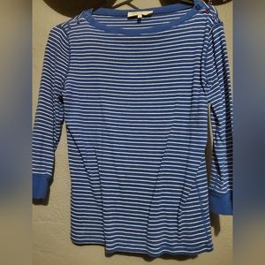 Jones New York 3/4 sleeve , Large, blue with white stripes